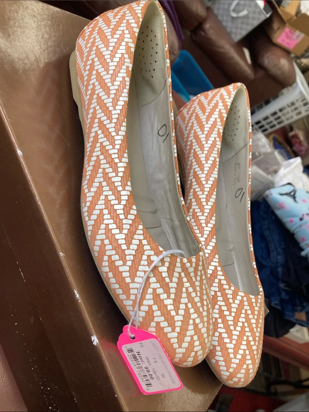 SAS Orange and White Woven Ballet Flats